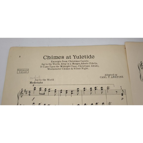 1950 CHIMES AT YULETIDE CHRISTMAS vintage sheet music piano solo CARL T. ANSTINE - Picture 8 of 10